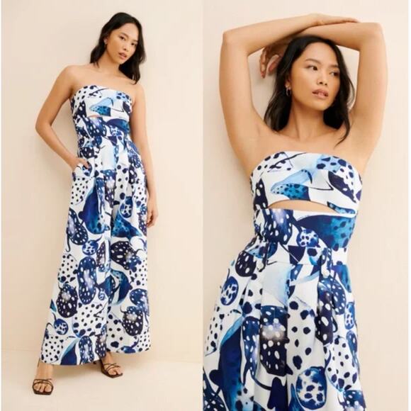 FARM Rio Pants - Farm Rio Mantas Strapless Maxi Jumpsuit